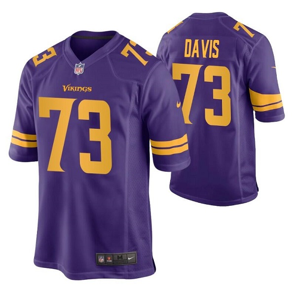 Men's Minnesota Vikings #73 Jesse Davis Purple Color Rush Stitched Jersey